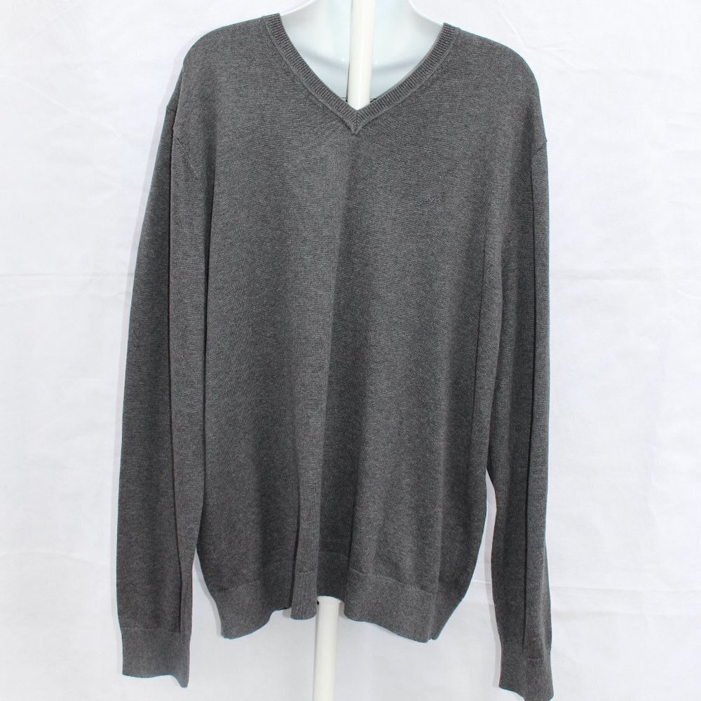 Michael Kors Men’s Vneck Pullover Grey Long Sleeve Sweater Size XL 100% Cotton